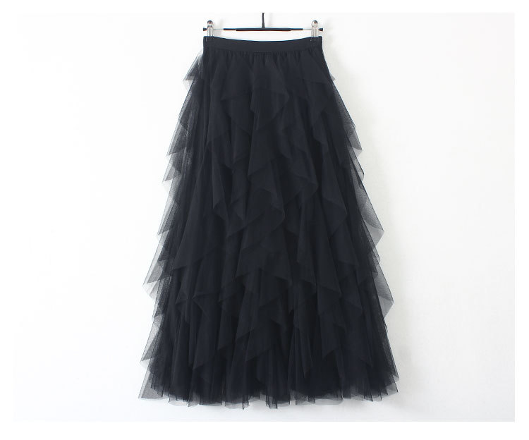 Spring 2023 Korean Style Elastic Waistband Fashionable All-Match Slimming Mesh Stitching Irregular Mid-Length High Waist Skirt