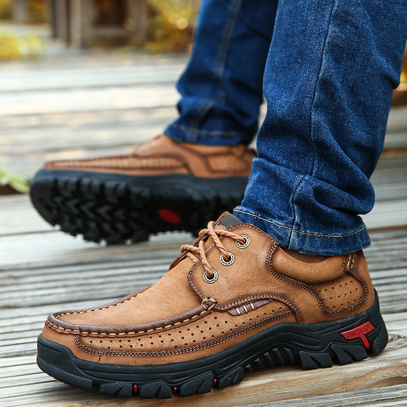 Amazon Hot New Wish Cross-Border Men's Shoes Genuine Leather Large Size Work Shoes Handmade Casual Men's Dad Outdoor Shoes