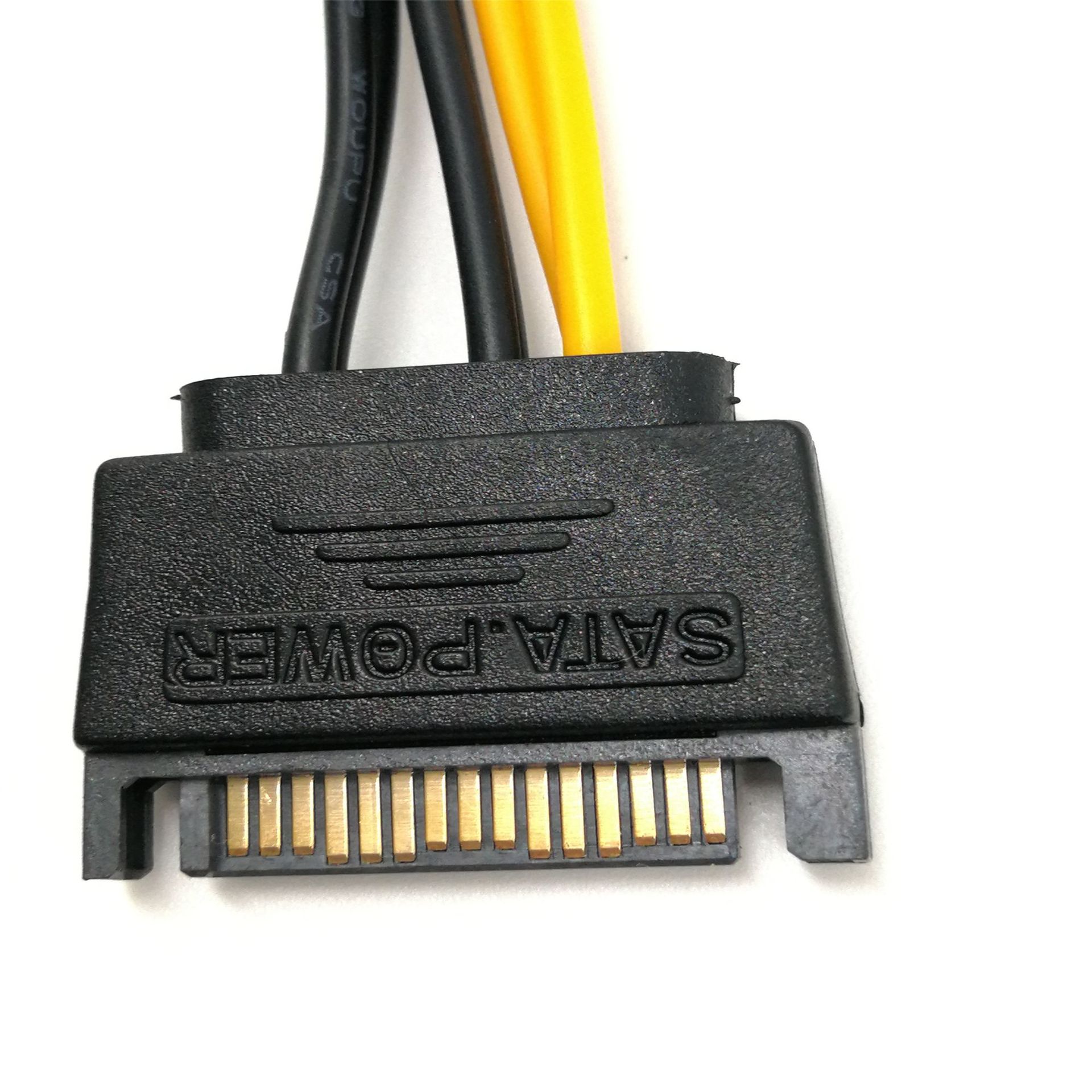 厂家批发6pin显卡电源sata线15p转6p显卡反向电源转接线