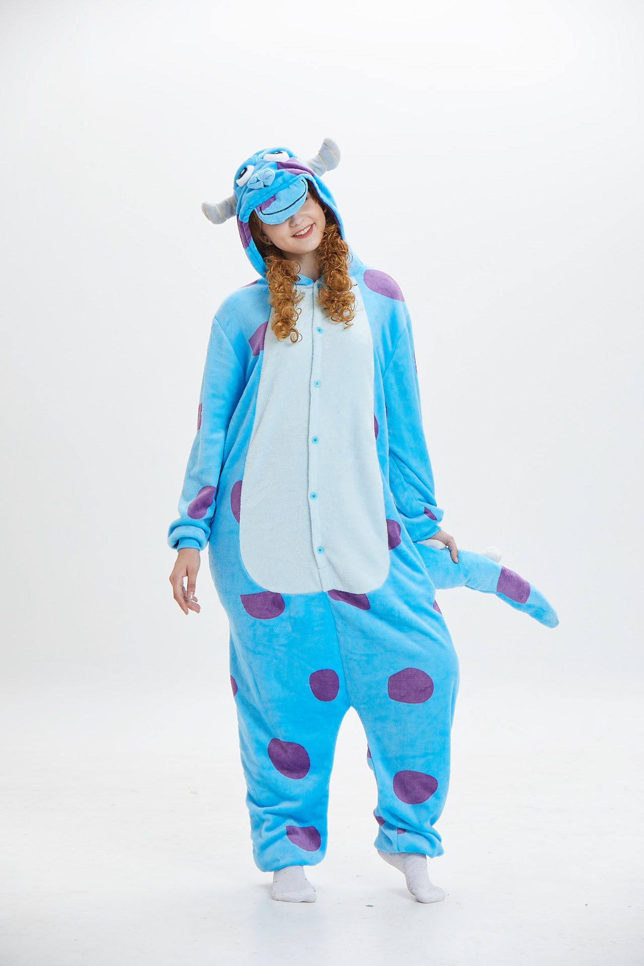 法兰绒苏利文 蓝牛卡通动物连体睡衣女冬家居服 演出服-阿里巴巴