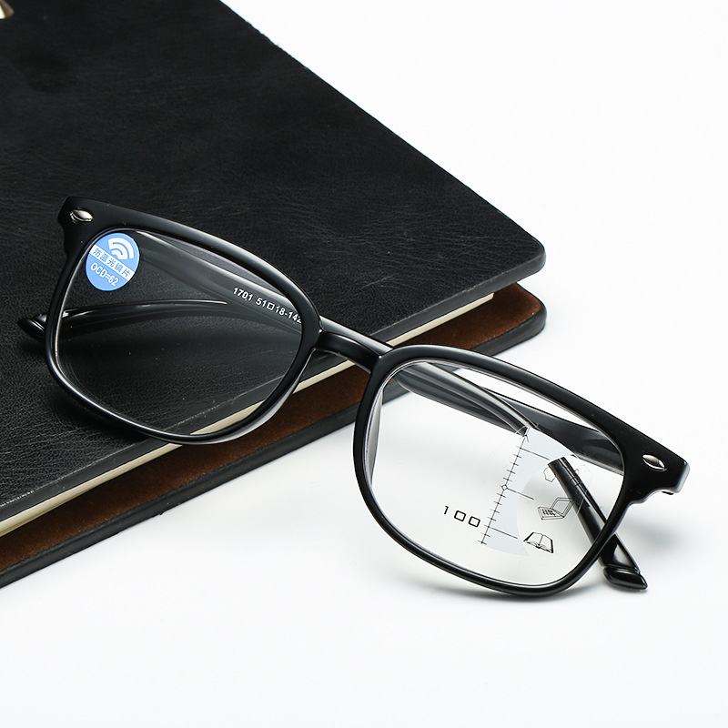 新款时尚潮流防蓝光渐进多焦点老花镜男女士大框复古智能老花眼镜