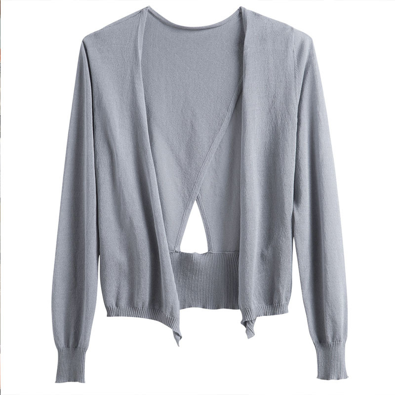 2018夏季新款复古薄款防晒开衫女士显瘦u型领背心两件套一件代销