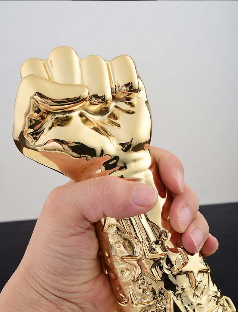 大力士荣誉纯金属奖杯定制刻字拳头拳王争霸赛比赛金属水晶奖杯