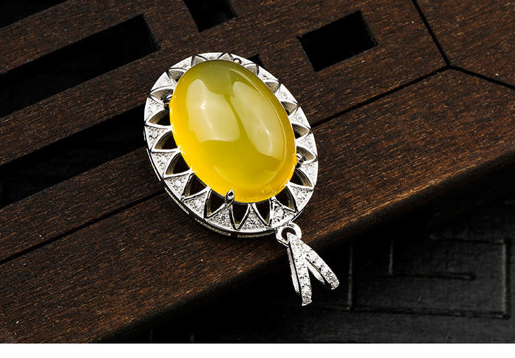 925纯银复古吊坠空托 电镀白金镶嵌蜜蜡绿松石琥珀吊坠托13*18