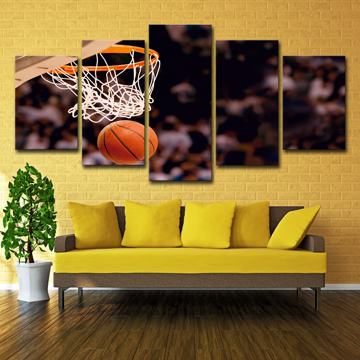 跨境专供amazon wish5块帆布艺术篮球圈画球赛墙图片客厅现代装饰