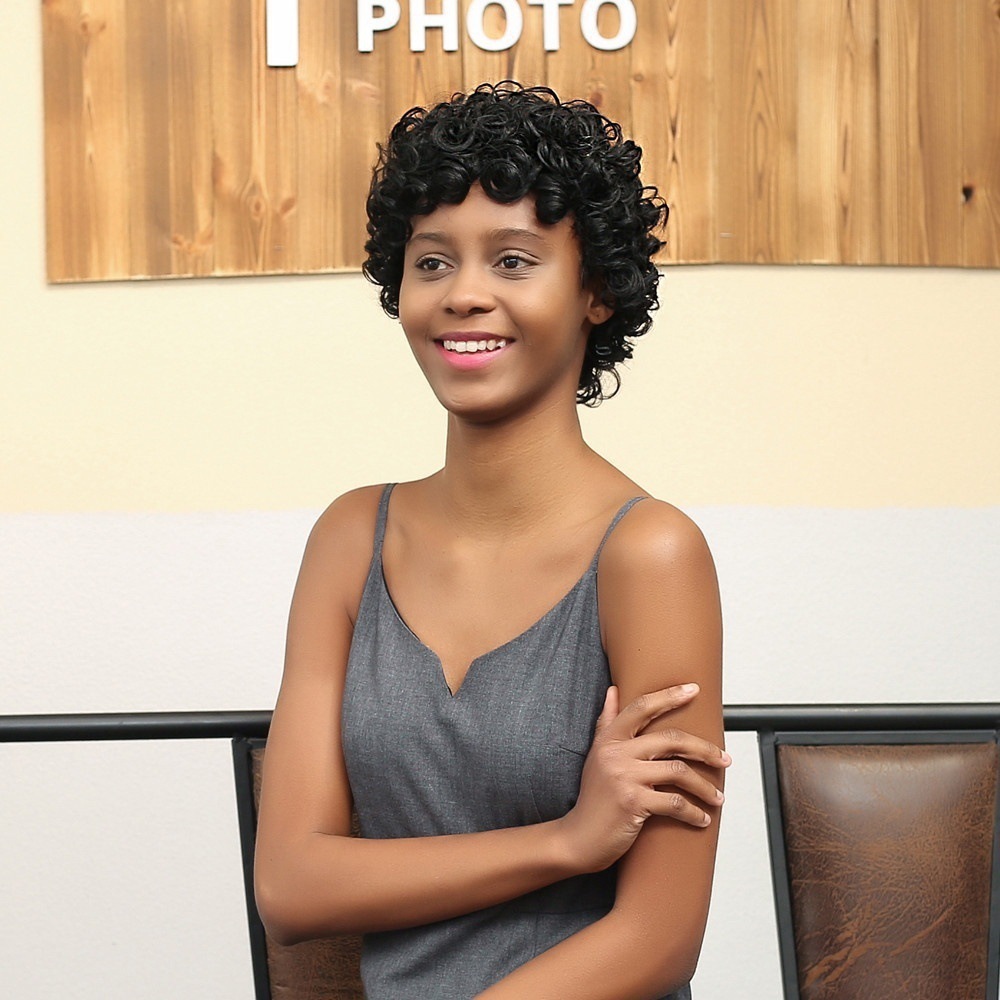 跨境非洲黑人妇女小卷假发蓬松大波浪短卷发时尚欧美女士中长发套