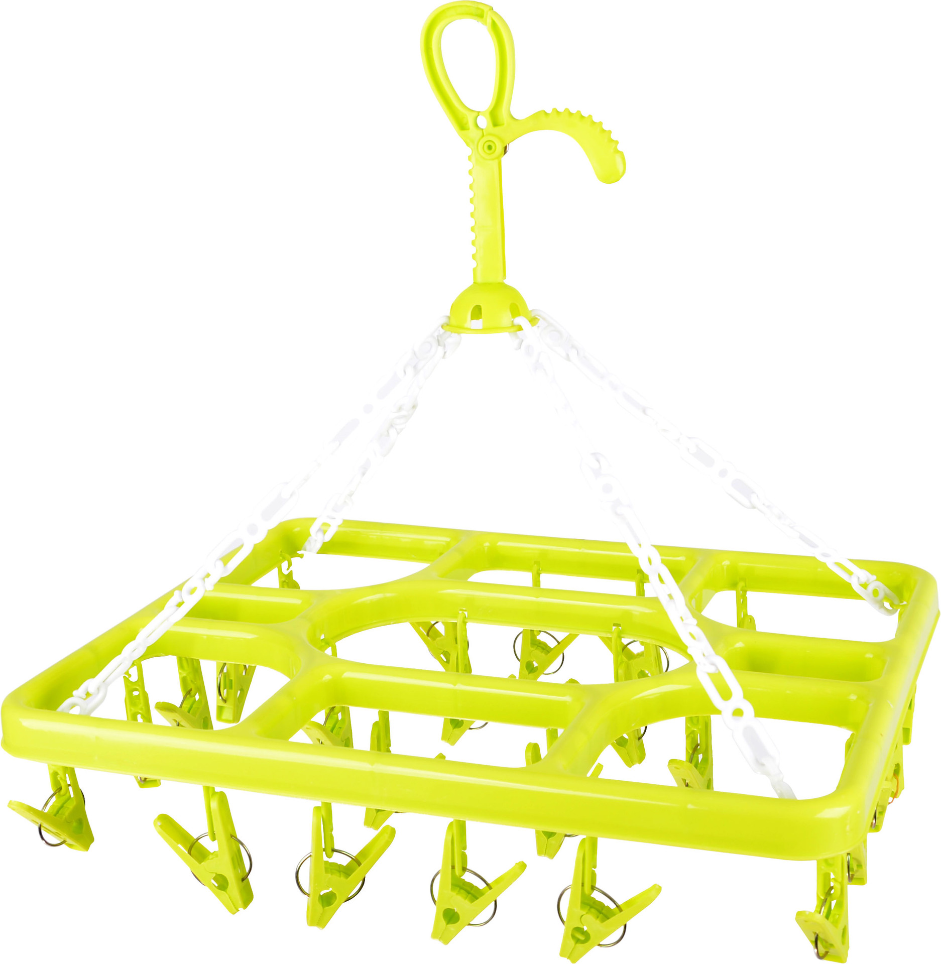 家用24夹衣架 绿色多功能防风四方晾衣架 成人塑料多夹子晾晒架