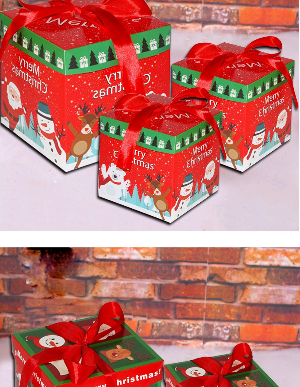 圣诞节装饰橱窗商场场景布置摆件包装盒纸盒圣诞礼盒三件套礼品盒