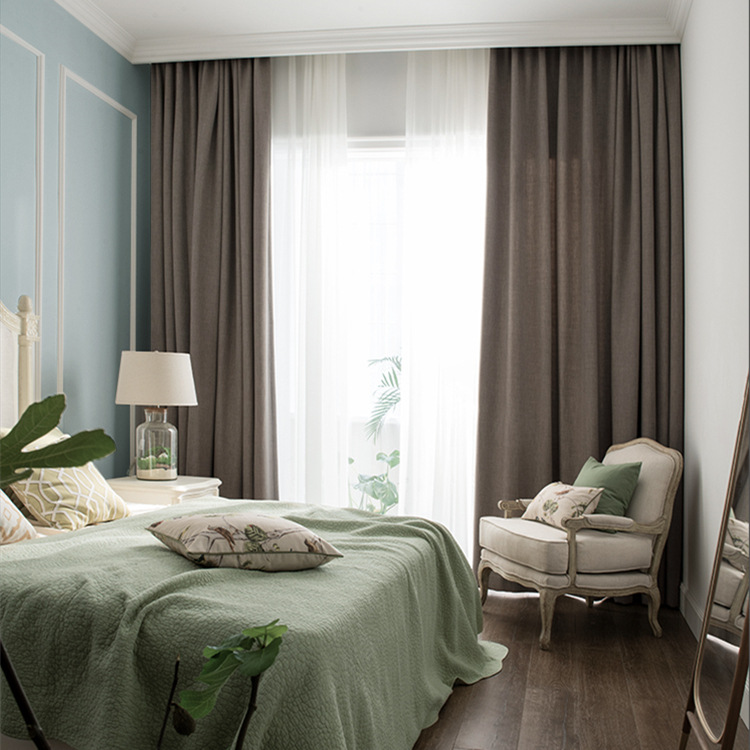 北欧风窗帘 棉麻卧室遮光窗帘 ins风简洁办公会议室窗帘广州