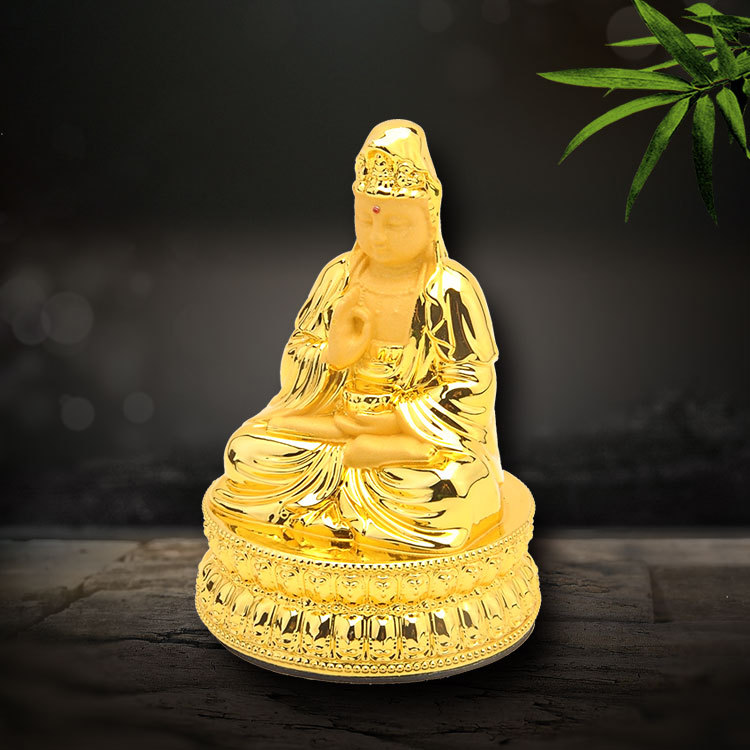 源头厂家直销绒沙金树脂工艺品八宝莲花观音像汽车摆件车内摆件