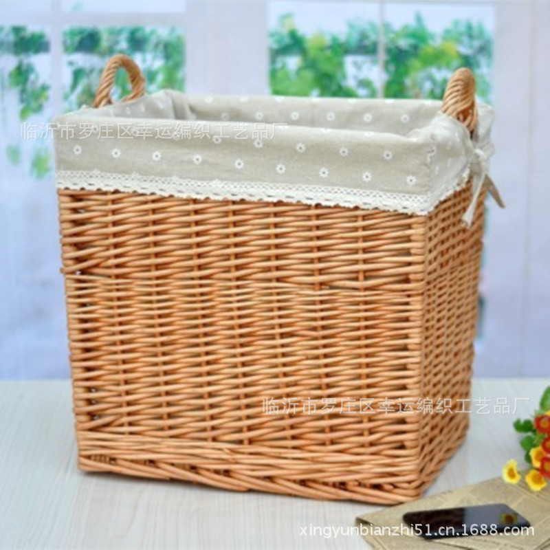 Shandong Factory Specializes in Willow Rattan Hotel Supplies Basket Including the Lining Cloth Willow Woven Dirty Clothes Storage Basket Factory Wholesale