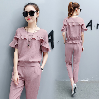 2018新款夏装女装休闲气质夏季两件套时尚洋气套装女神短袖韩版潮