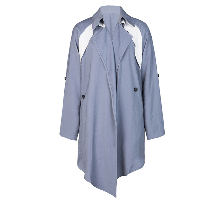 moffi女士风衣2019春季欧美新款街头宽松百搭中长款灰蓝色风衣