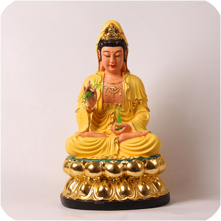 观音菩萨佛像121619英寸彩衣黄衣树脂家用供奉金莲观音像摆件