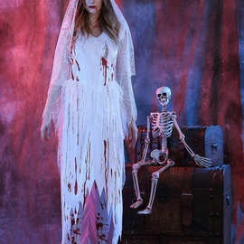 鬼新娘服装婚纱恐怖衣服女丧尸服cos服蕾丝长裙化妆舞会ds演出服