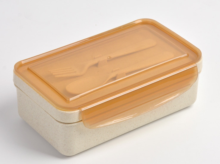 20元内实用小礼品麦秸秆饭盒带叉勺餐盒创意便当盒分格学生午餐盒