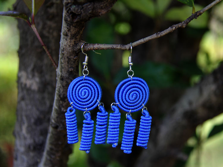 云南民族风编织铁丝彩线水滴耳环 原创复古手工制作耳坠饰品女