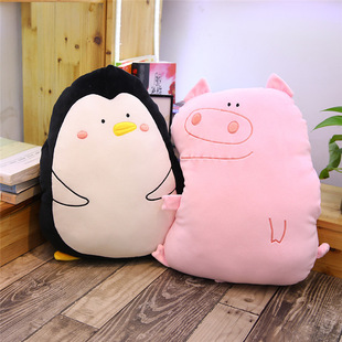 leu 动物系列小猪企鹅暖手抱枕午睡枕毛绒玩具娃娃一件代发