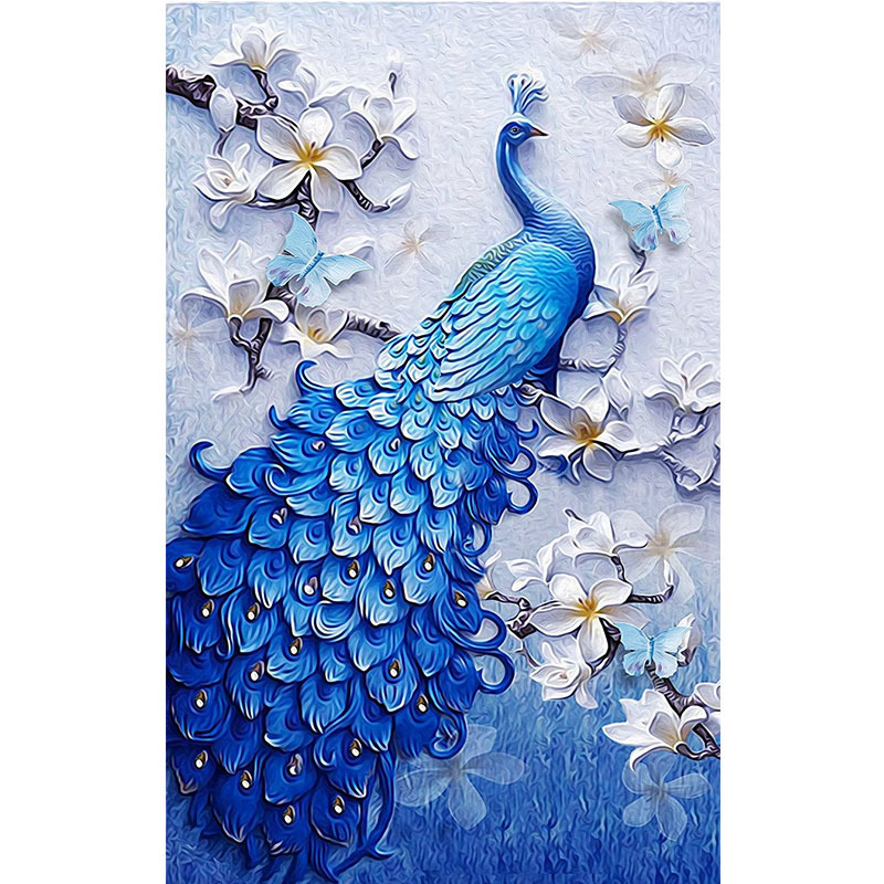 新款5d十字绣蓝尾孔雀diy钻石画客厅卧室装饰画工厂直销 外贸专供
