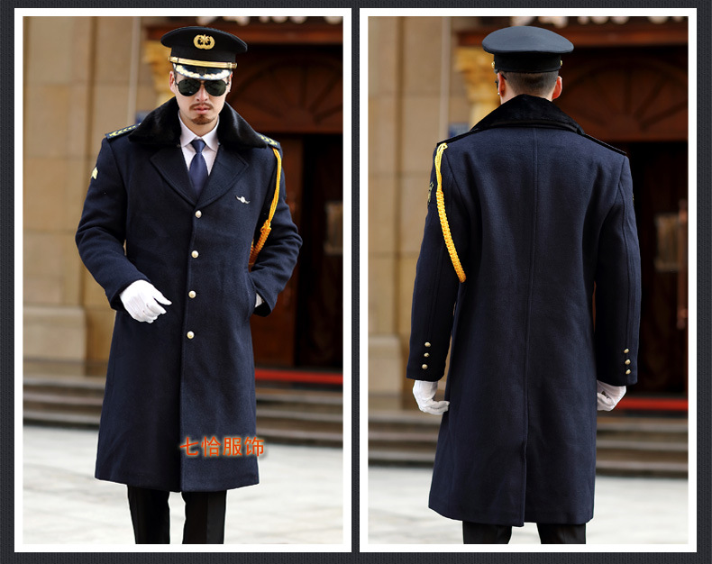 新款保安大衣物业礼宾服长款藏青色保暖加厚形象岗保安服毛呢大衣