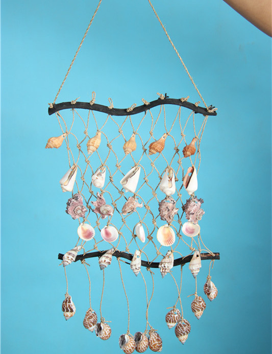 家居装饰海洋天然贝壳扇贝海螺麻绳网挂饰壁画壁挂工艺品风铃
