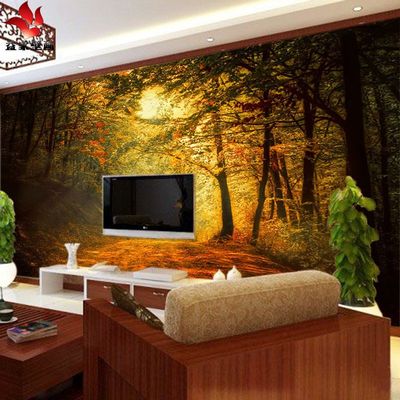 3d立体大自然森林风景壁纸电视背景墙纸卧室大厅影视墙布防霉壁画