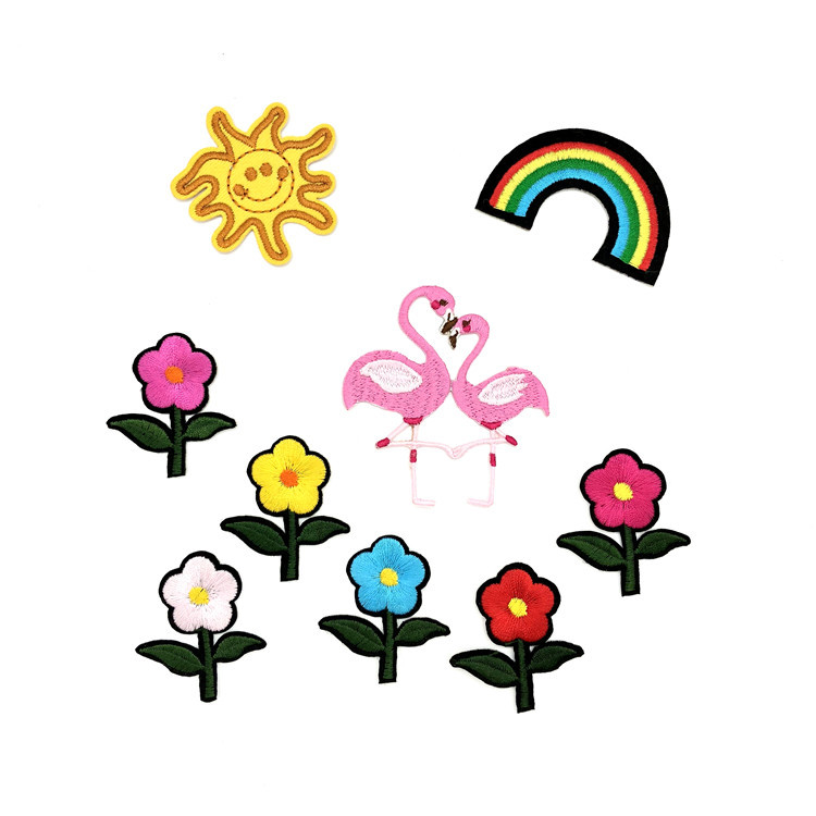 新款火烈鸟花朵刺绣布贴diy卡通补丁贴童装鞋包装饰贴花电脑绣花