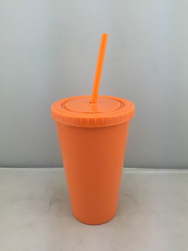 创意吸管杯果汁杯带盖双层塑料水杯吸管杯子定制图案