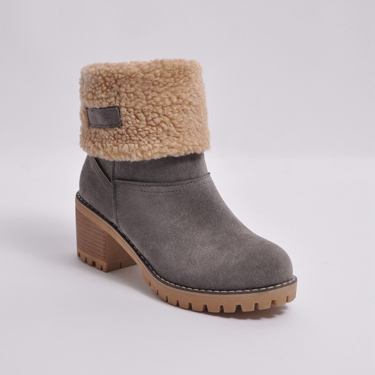 Cross-Border Wish Amazon Snow Boots Large Size Thickened Chunky Heel Platform Lamb Wool Women's Shoes Two-Way Boots