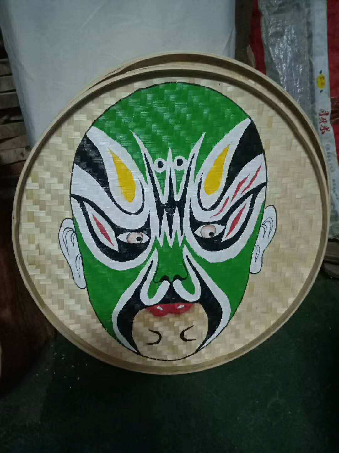 纯手工绘画竹簸箕画竹匾竹筛画创意彩绘画竹筐农家乐火锅店装饰画