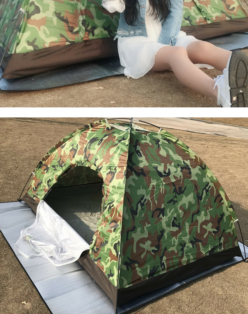 1件起批 户外双人单层军绿迷彩帐篷3-4人野营野外露营防紫外线防