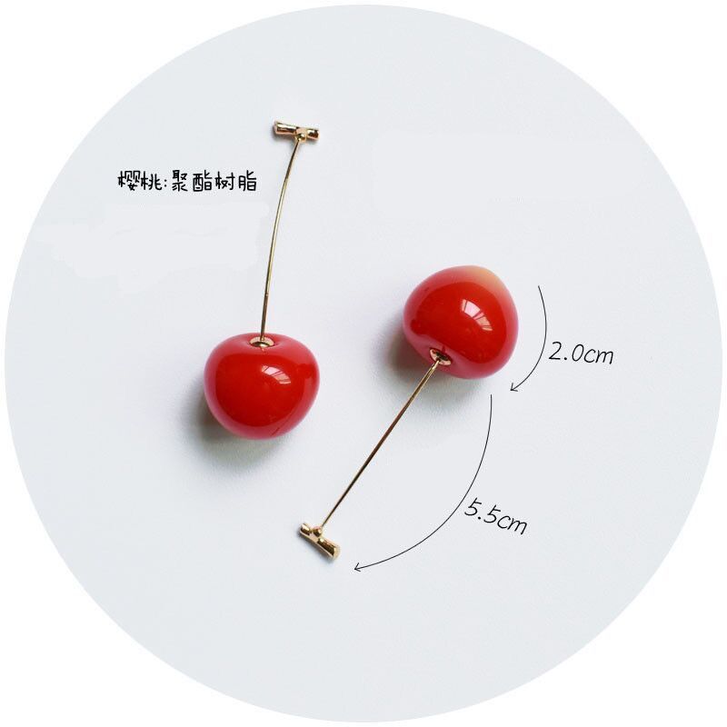 Cherry Solid Color Transparent Cherry Size Reddish Yellow Cherry Girl Heart Ins Internet Celebrity Long Pearl Earrings