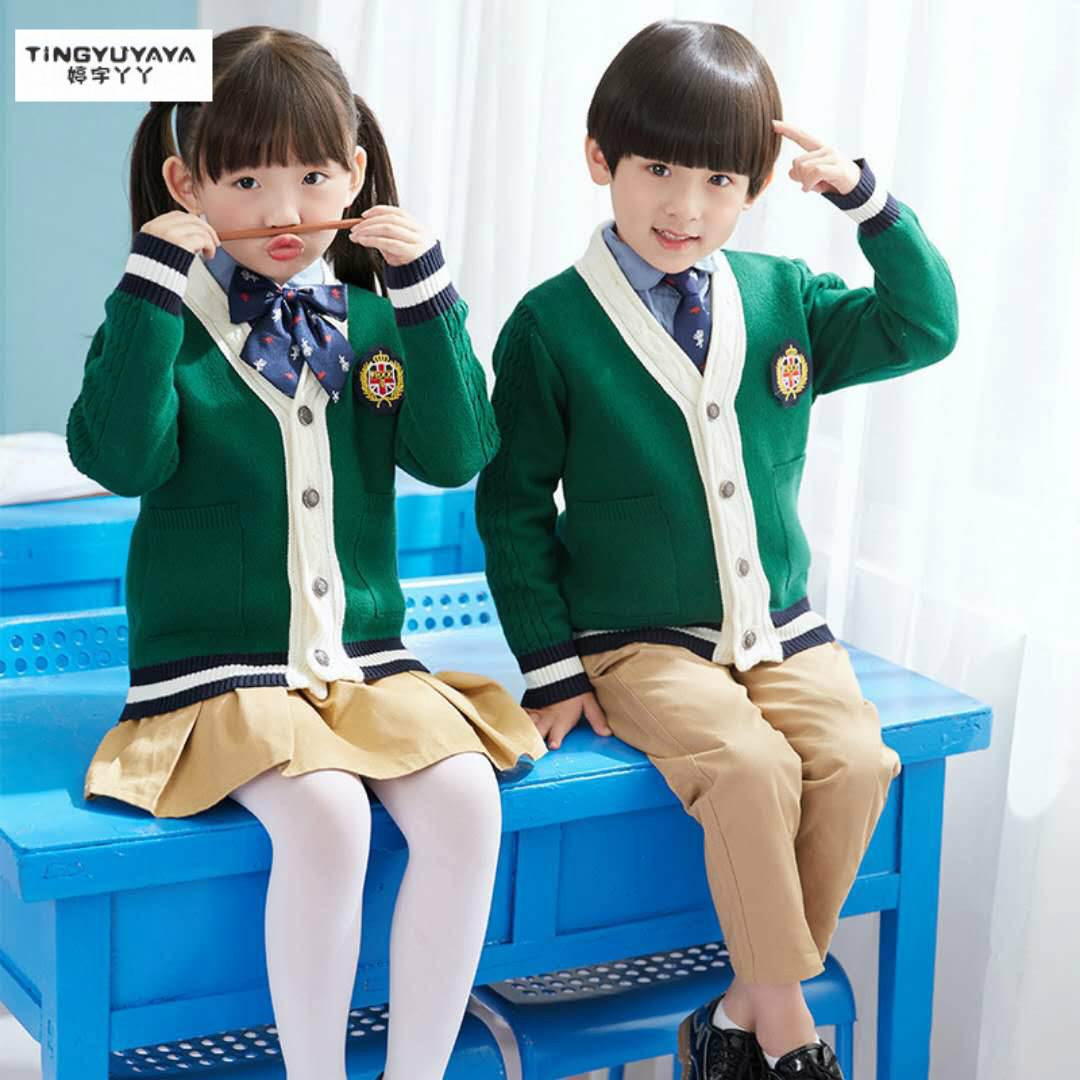 2018秋季儿童英伦风校服毛衣套装小学生班服幼儿园服演出服三件套