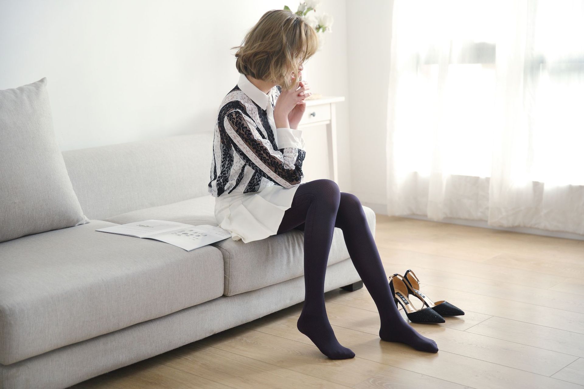 beny mycolor防勾丝提花波浪侧面提花打底连裤袜子女