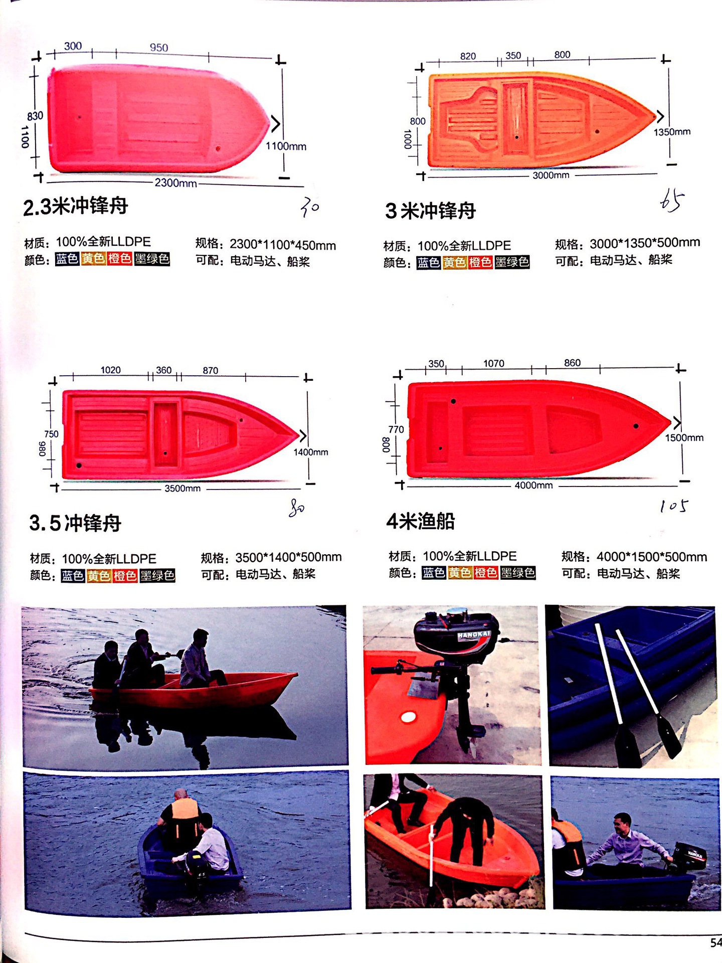 5米加厚塑料渔船鱼船塑料冲锋舟共4款,可配电动马达船浆可开票