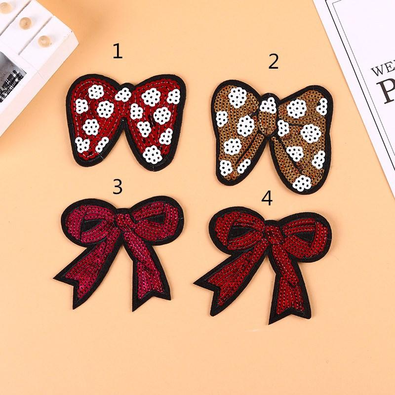 义乌绣花厂直销蝴蝶结布贴 电绣装饰补丁贴亮片刺绣补贴
