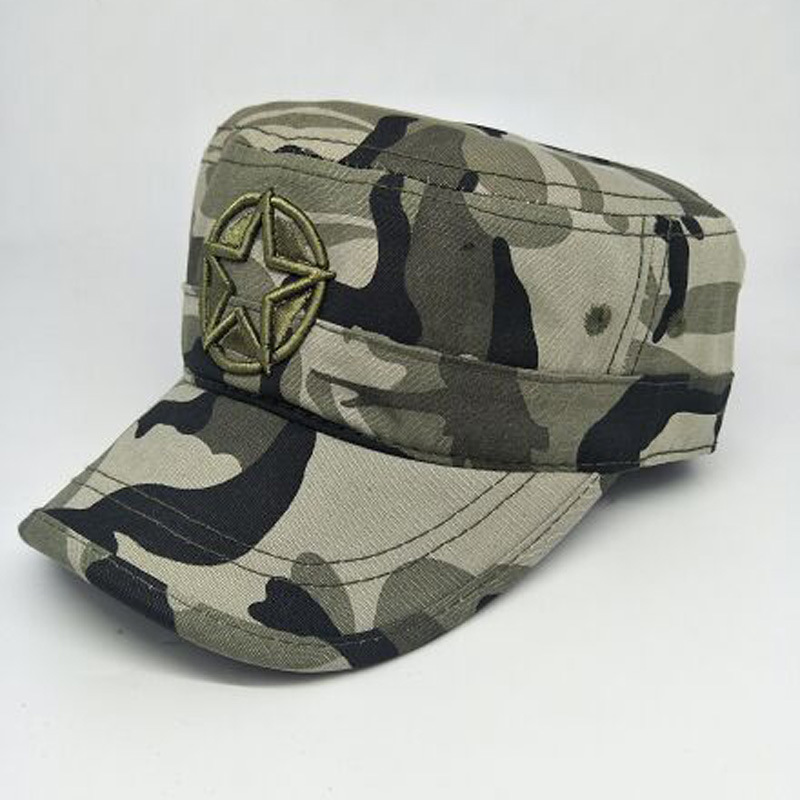 新款平顶军帽迷彩帽子男士复古迷彩棒球帽刺绣潮流防晒遮阳鸭舌帽