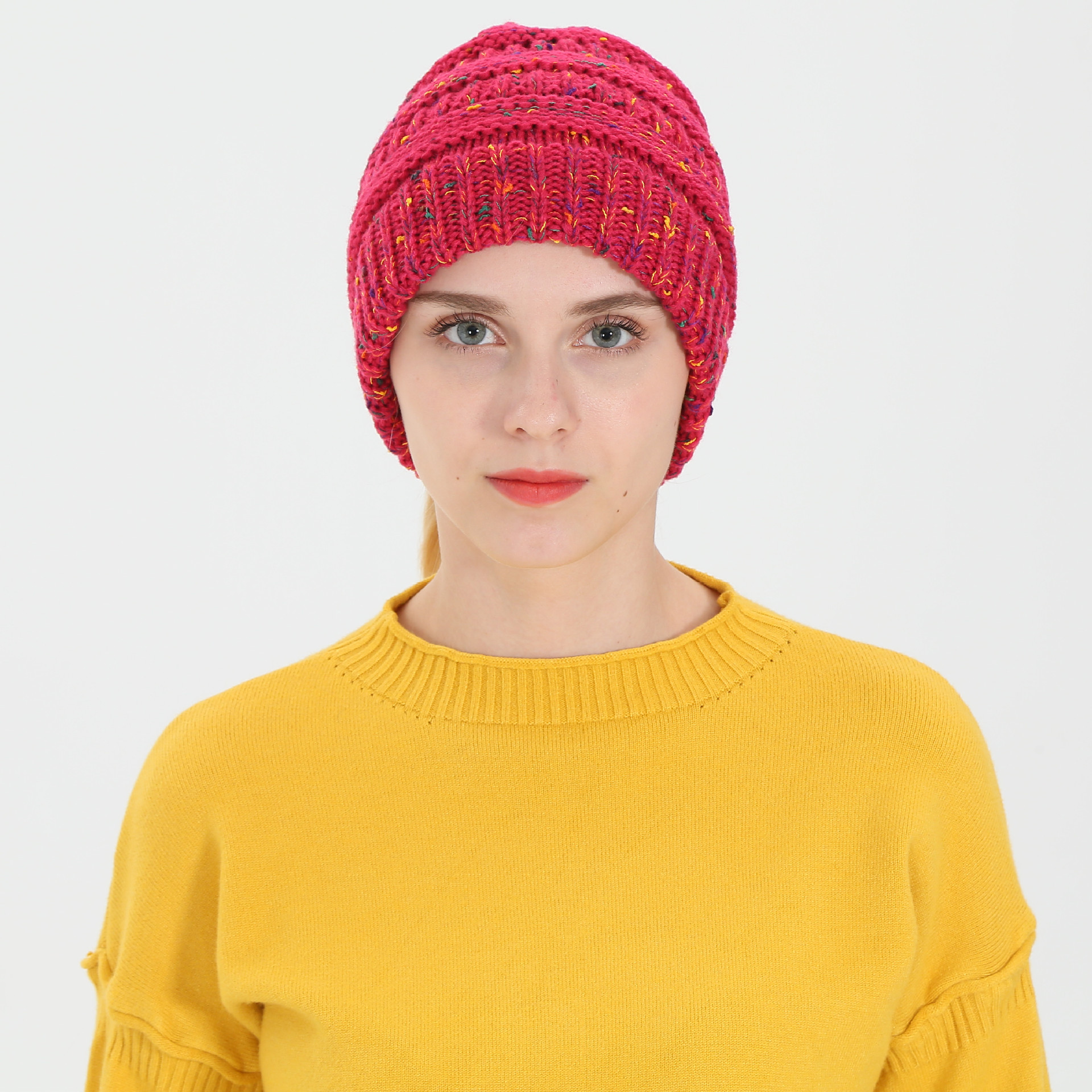 2018新款秋冬季女士新款毛线线帽针织帽秋冬时尚流行女士马尾帽子