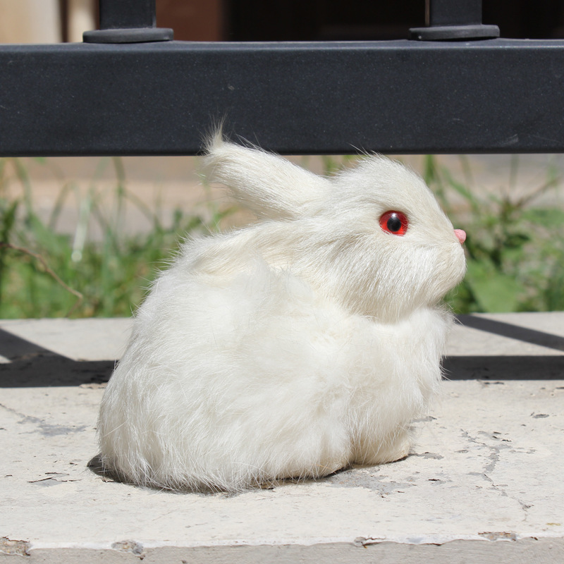 仿真动物小白兔子假兔子仿真兔子模型真皮毛绒兔子桌面摆件生肖兔