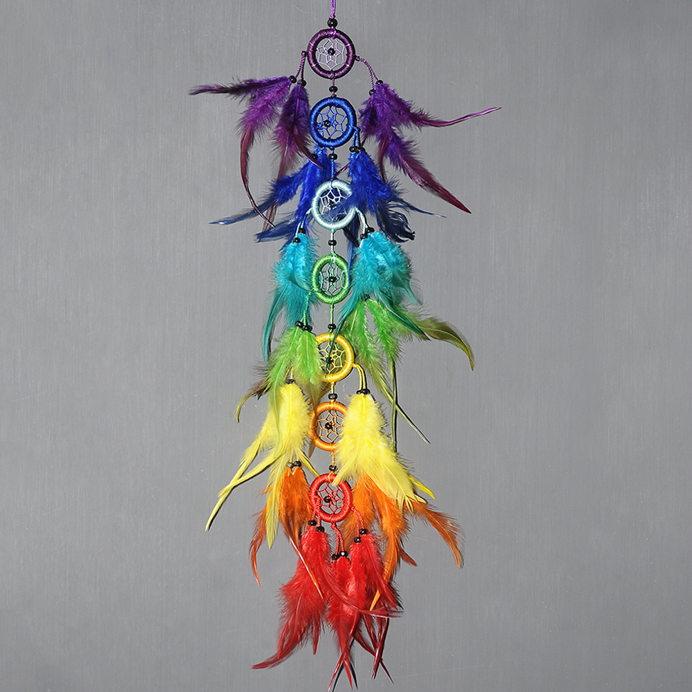 新品-印第安风彩色多环捕梦网-手工编织墙挂家居装饰品厂家直销