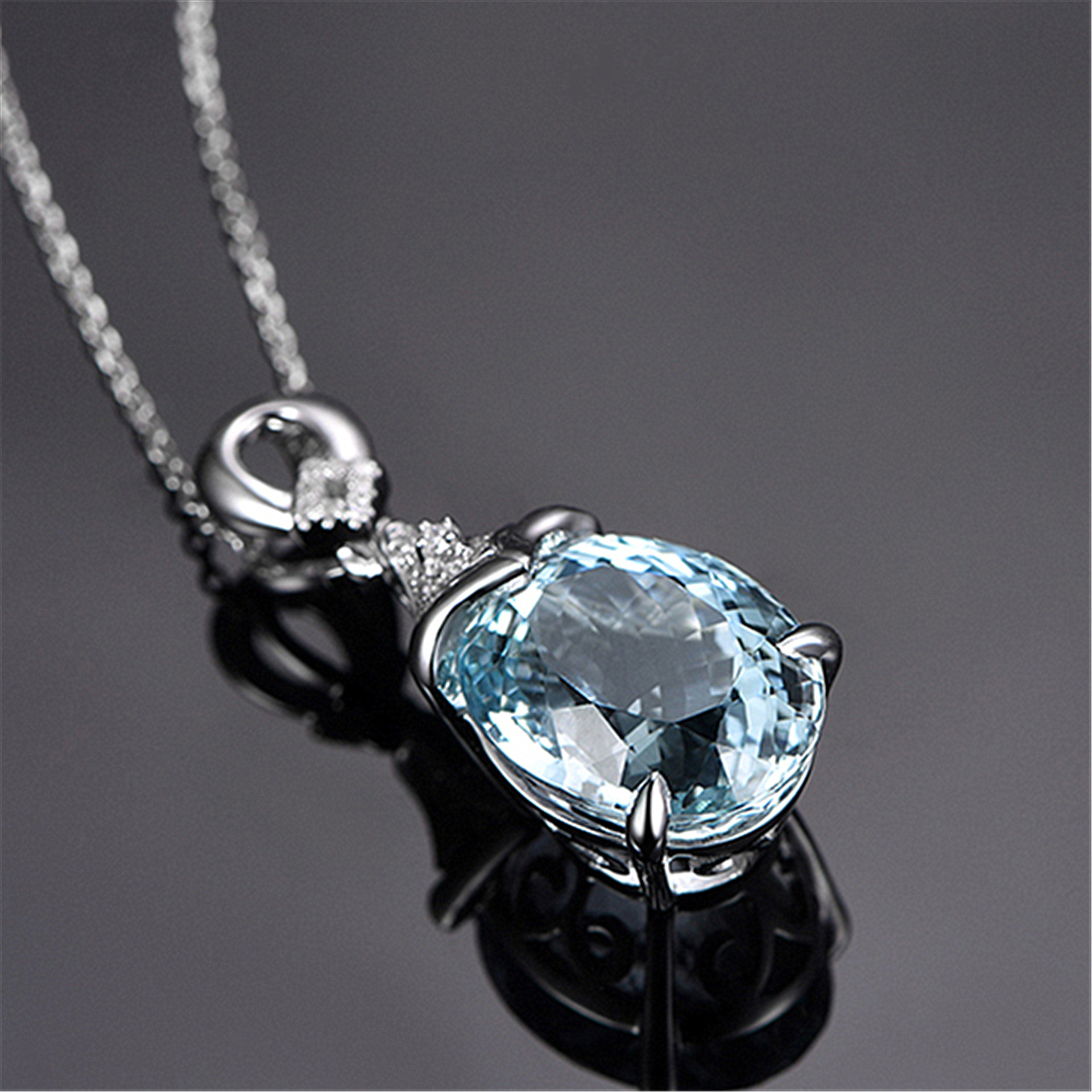 韩版托帕石克拉天然海蓝宝吊坠女 镀18k镶嵌项链彩色宝石wish热销