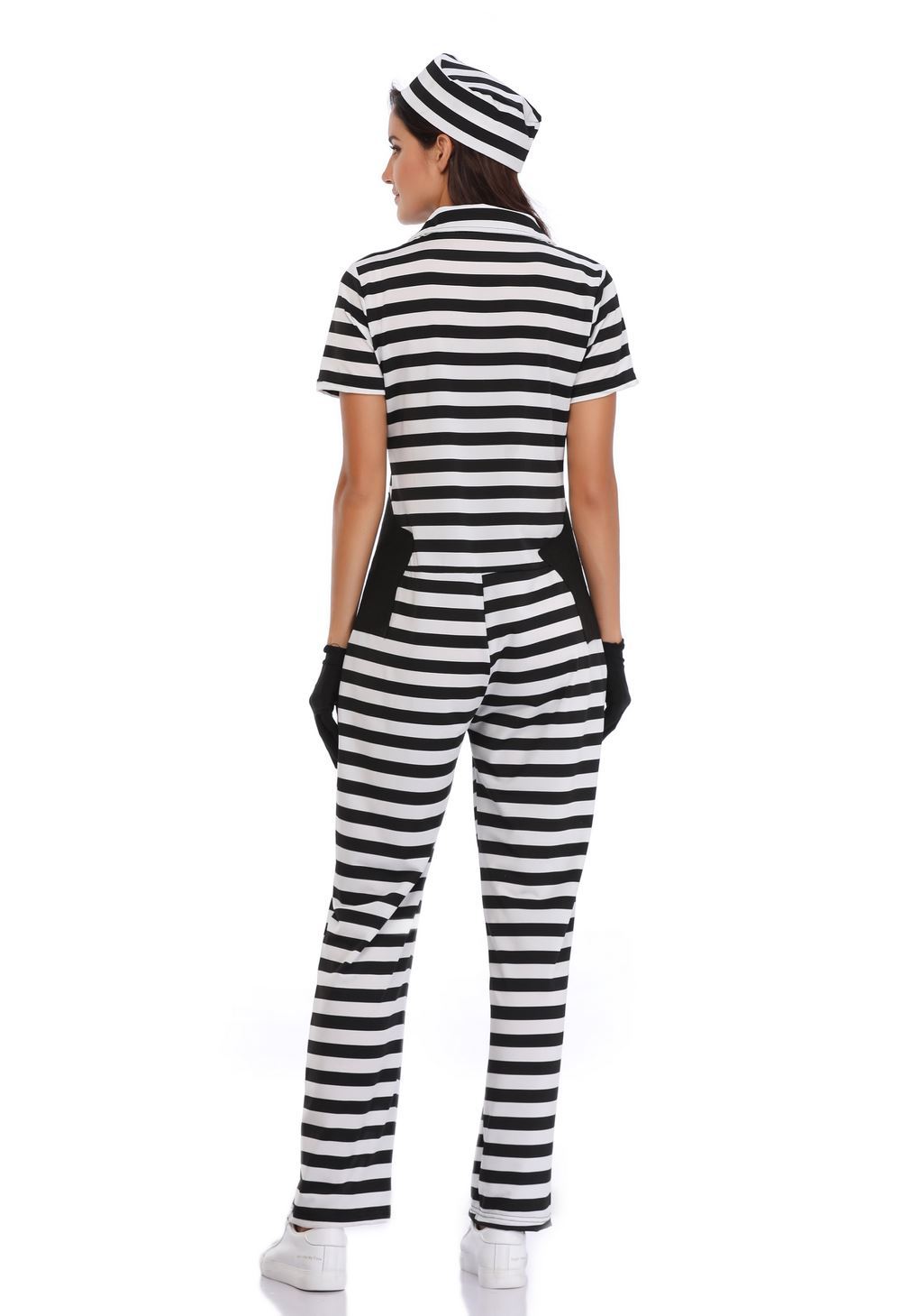 万圣节cosplay黑白条纹连体裤女囚犯服装 出口日本游戏制服派对装