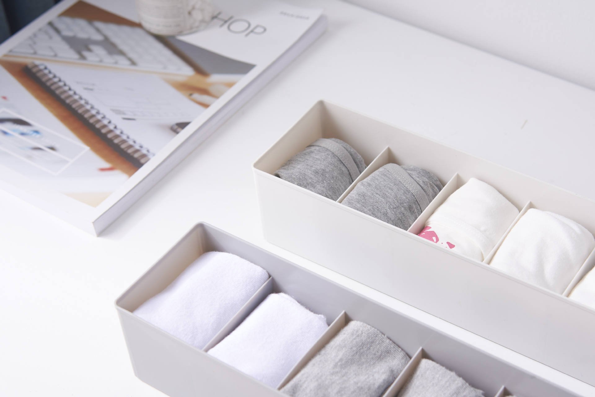 塑料五格袜子收纳盒桌面内衣收纳格抽屉式内裤整理盒塑料袜子盒