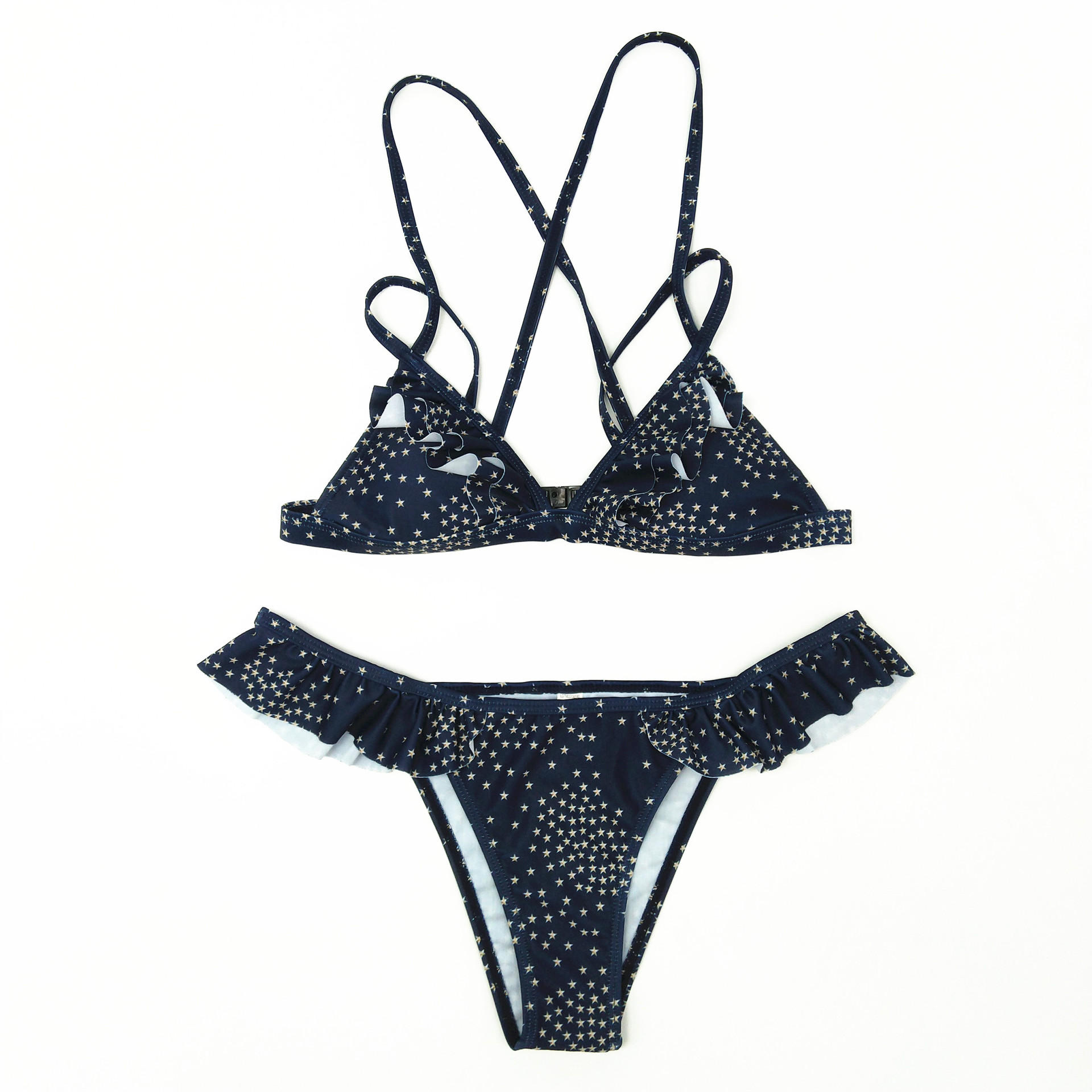 2021新款泳衣欧美外贸跨境性感印花荷叶边分体比基尼泳衣女bikini