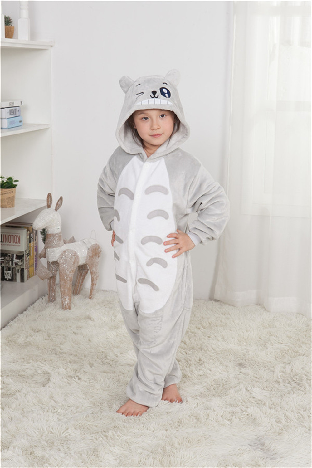 法兰绒动物龙猫连体睡衣长袖卡通家居服秋冬儿童演出表演