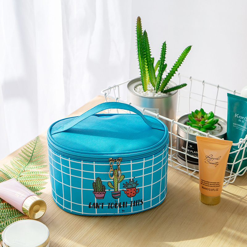 New Korean Style Pvc Cute Cartoon round Barrel Storage Bag Large Capacity Travel Portable Cosmetic Bag Wash Bag