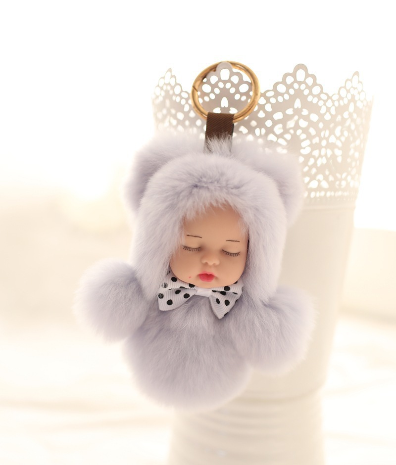 创意款獭兔毛睡萌娃娃背包挂件钥匙扣 睡梦宝宝毛绒公仔挂饰 女