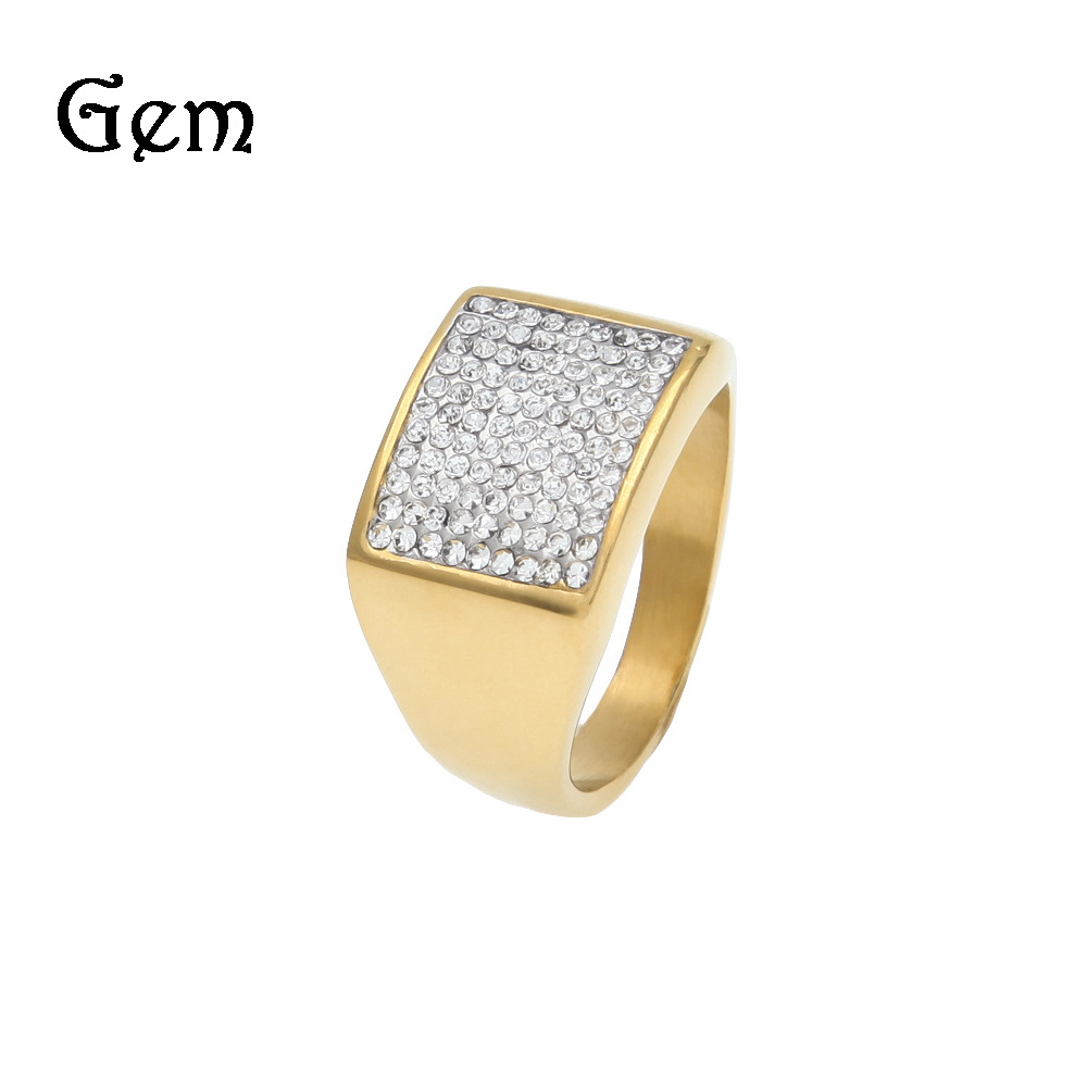 欧美嘻哈不锈钢戒指保色电镀镶钻男士指环ebay亚马逊