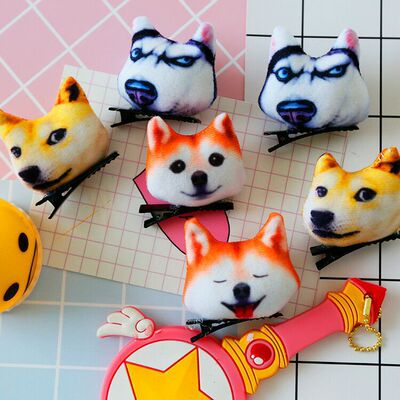 卡通立体柴犬神烦狗哈士奇表情发夹可爱毛绒卖萌神器现货