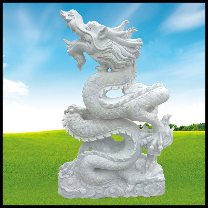 曲阳雕刻 汉白玉龙 二龙戏珠 大理石龙头雕塑 厂家石雕龙